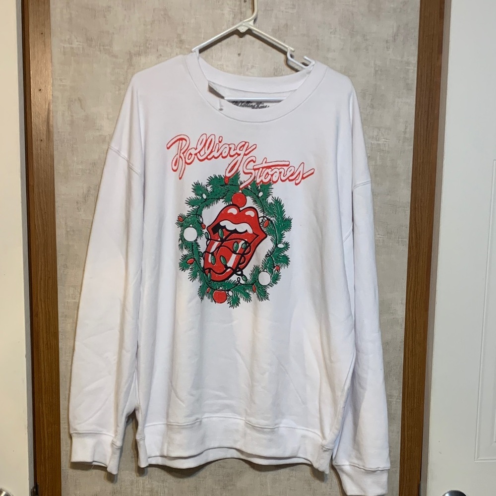 The Rolling Stones White Crewneck Sweater with Red and Green Design